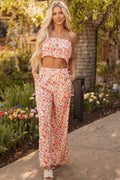 Jayleen Boho Floral Bandeau Top and High Waist Pants Set